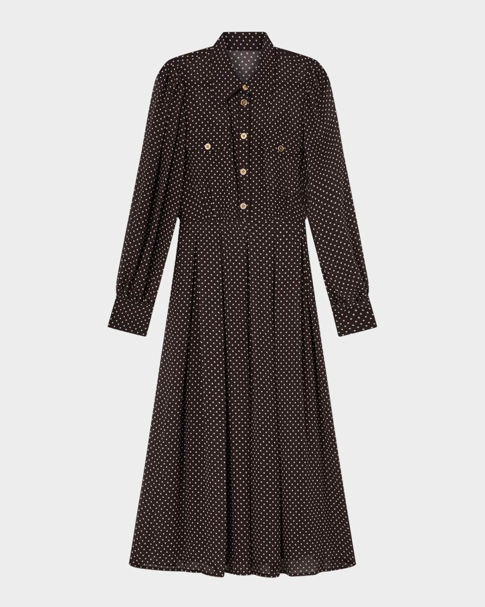 Cody Pleated Polka-Dot Midi Shirtdress
